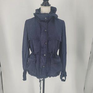 Vince Hooded Tencel Utility Jacket Navy Blue Zipper Snap Closure Women's XS